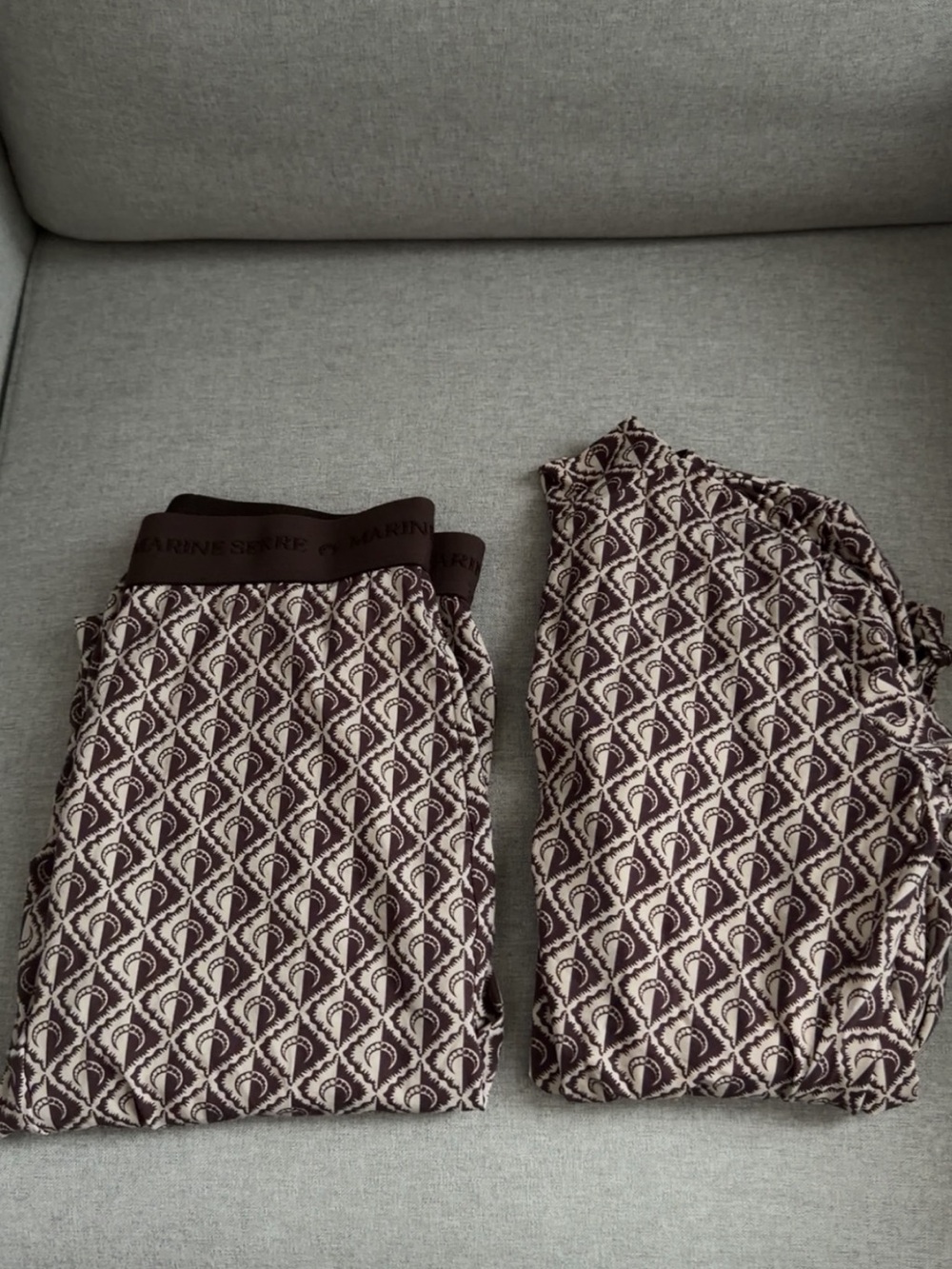 Marine serre Lounge Pants Set in Cream and Dark Brown